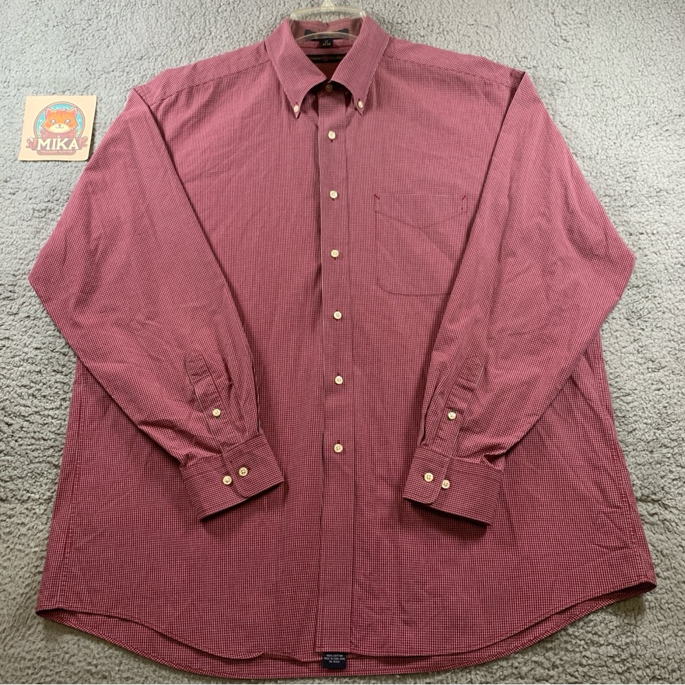 Tommy Hilfiger Shirt Men's Long Sleeve‎ Button Up Cotton Red Size 17 (34-35)